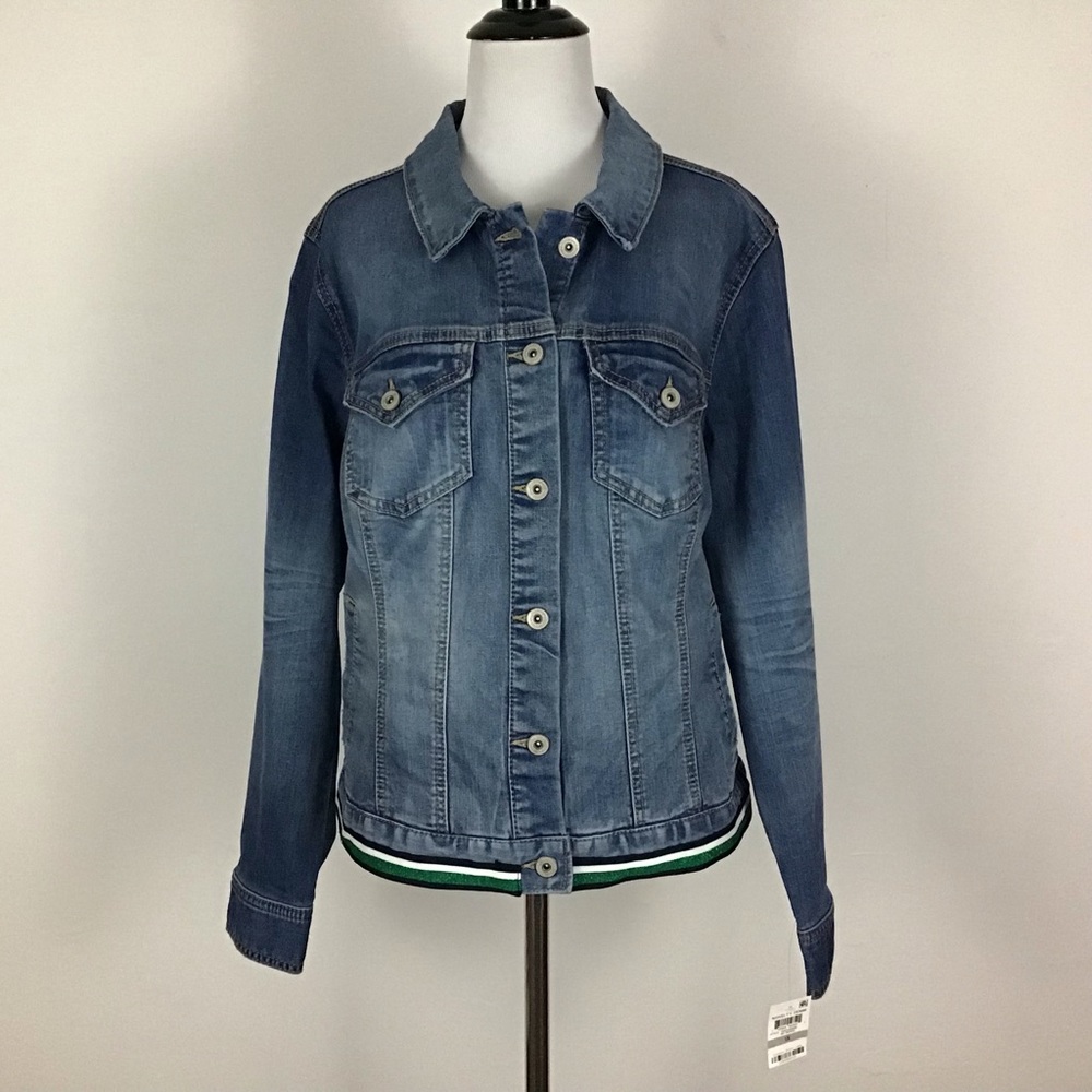 INC Macy's Plus Jean Jacket Varsity Stripe Stretch 2X NWT - Picture 3 of 4